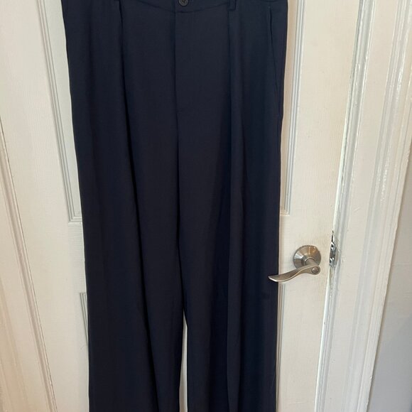 Navy Double-Faced Georgette Wide-Leg Pant - Picture 9 of 13
